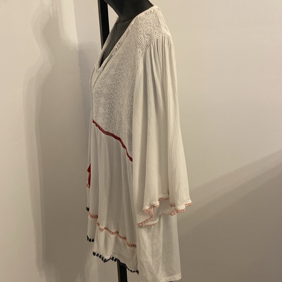 Knox Rose Boho Blouse Womens Tassel Lace Hippie Peasant Prairie Red White Blue L - Picture 3 of 9